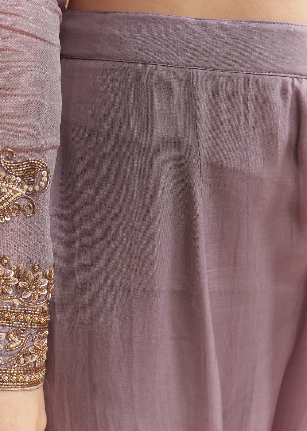 Purple Chinon Palazzo Suit With Moti And Cutdana Embroidery