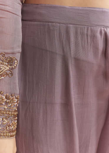Purple Chinon Palazzo Suit With Moti And Cutdana Embroidery