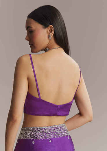 Purple Chinon Saree With Stone And Sequin Embroidery