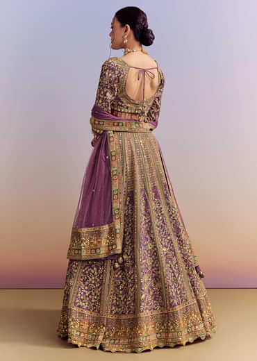 Purple Crepe Printed Bridesmaid Lehenga With Heavy Hand Embroidery