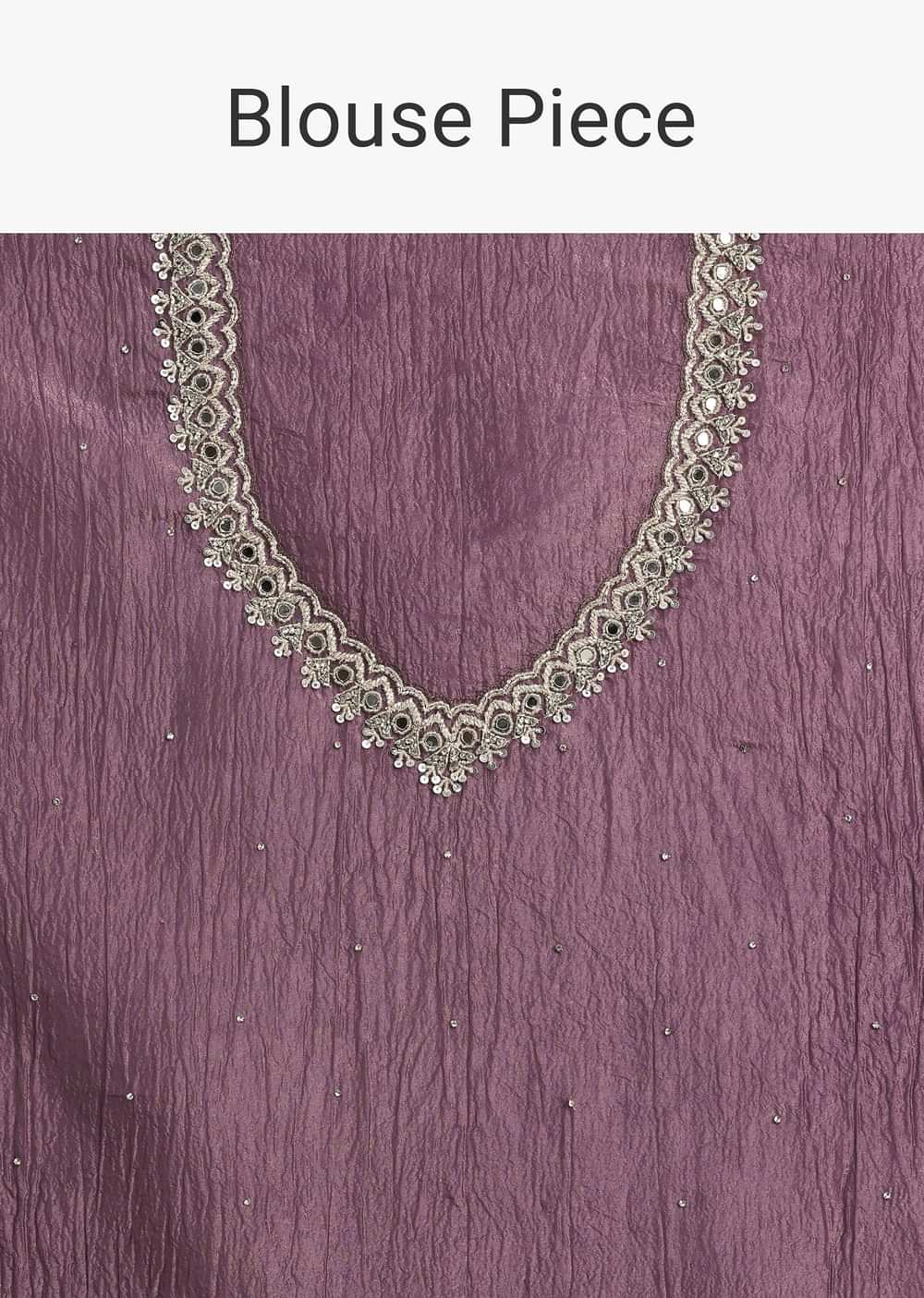 Purple Crushed Tissue Saree With Mirror And Cutdana Embellished Border