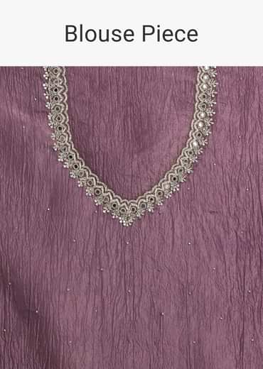 Purple Crushed Tissue Saree With Mirror And Cutdana Embellished Border