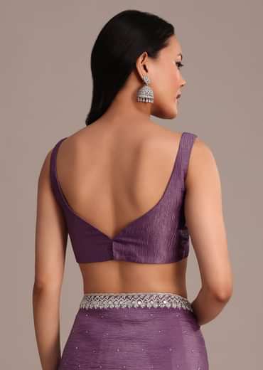 Purple Crushed Tissue Saree With Mirror And Cutdana Embellished Border