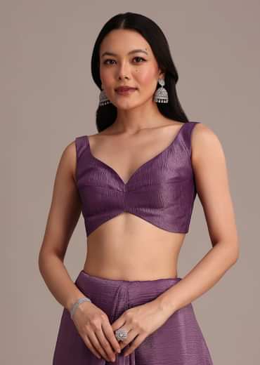 Purple Crushed Tissue Saree With Mirror And Cutdana Embellished Border