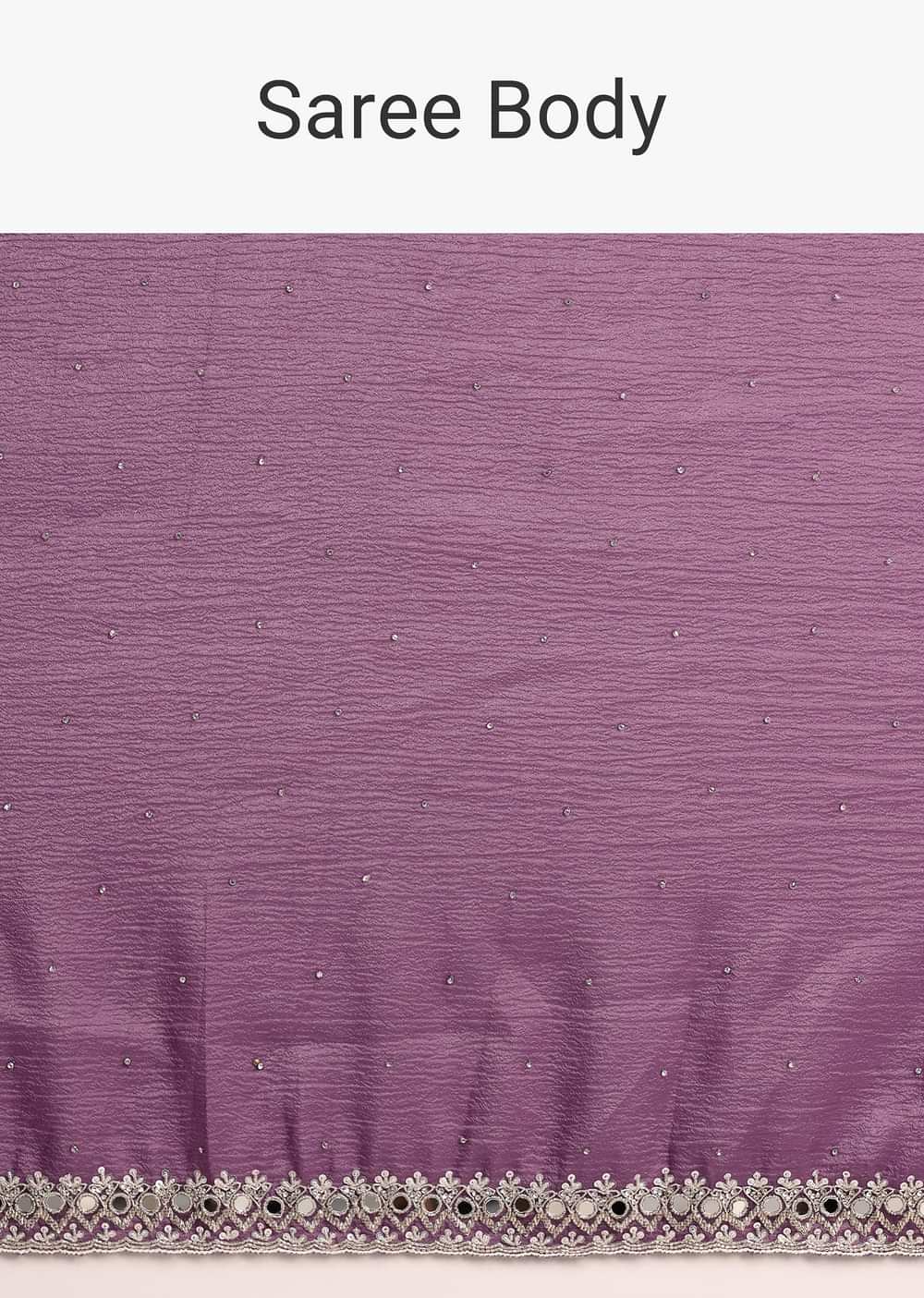 Purple Crushed Tissue Saree With Mirror And Cutdana Embellished Border