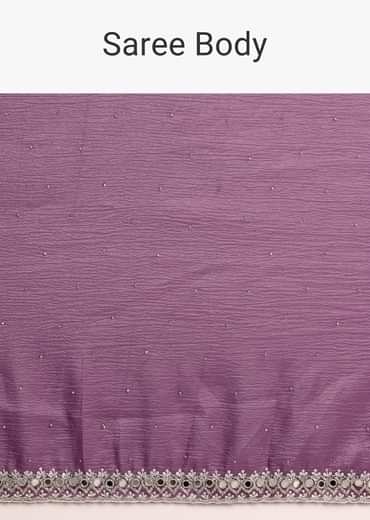 Purple Crushed Tissue Saree With Mirror And Cutdana Embellished Border