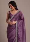 Purple Crushed Tissue Saree With Mirror And Cutdana Embellished Border