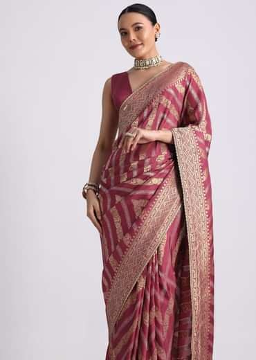 Dusty Pink Dola Silk Saree with Zari Weave and Lace Border