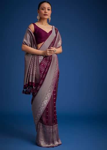 Purple Dola Silk Saree With Zari Woven Floral And Geometric Patterns