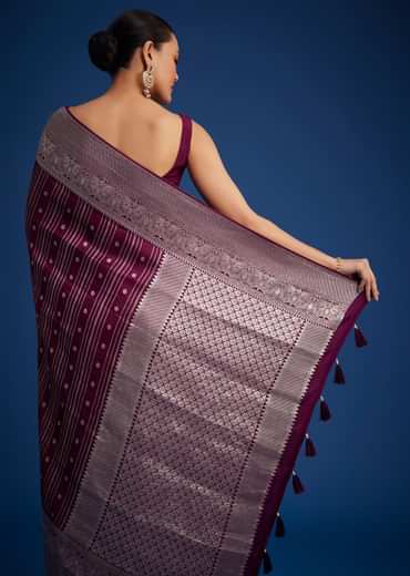Purple Dola Silk Saree With Zari Woven Floral And Geometric Patterns