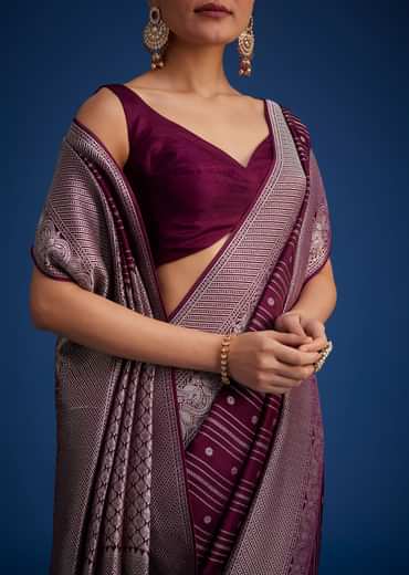 Purple Dola Silk Saree With Zari Woven Floral And Geometric Patterns