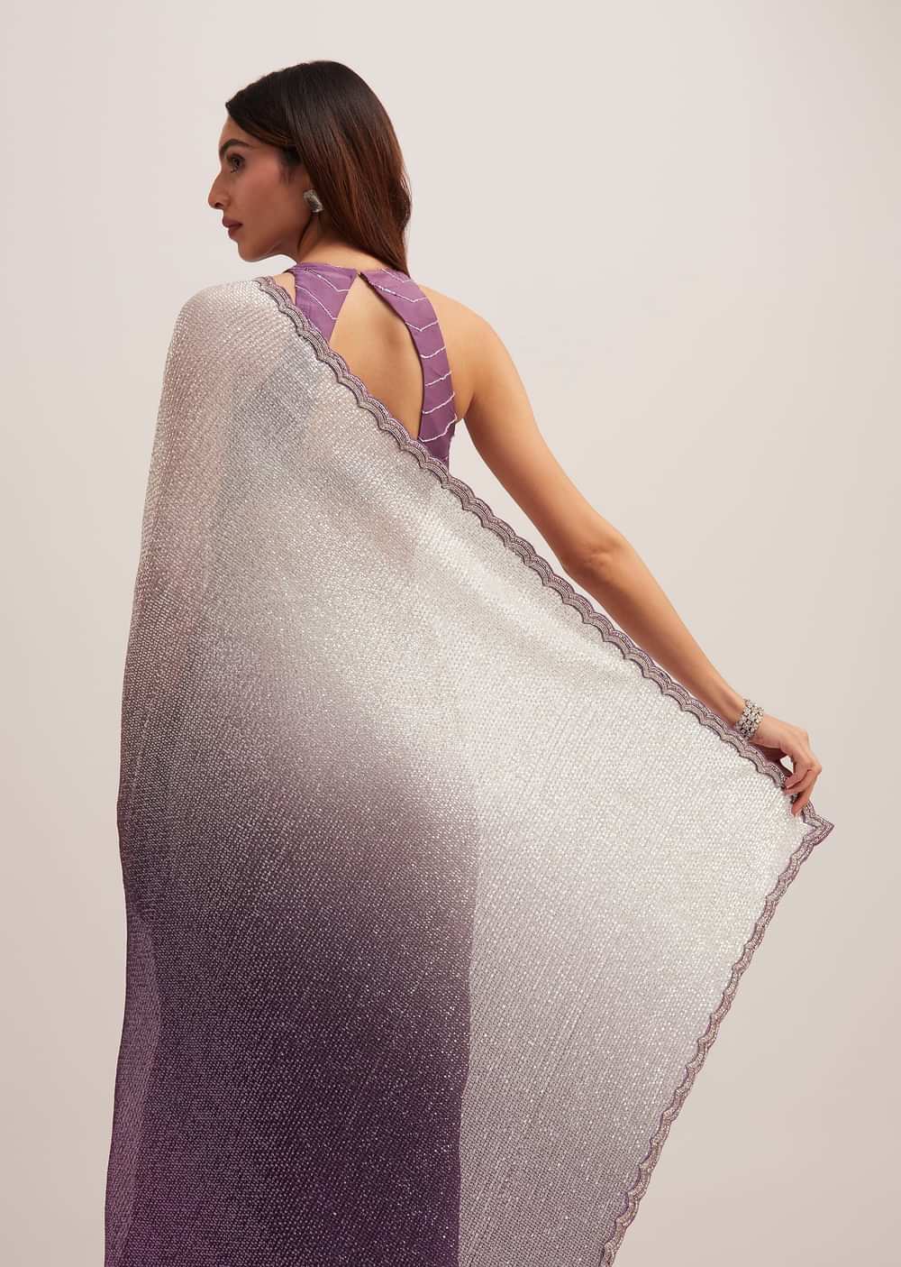 Purple Dual Shaded Half And Half Sequins Saree