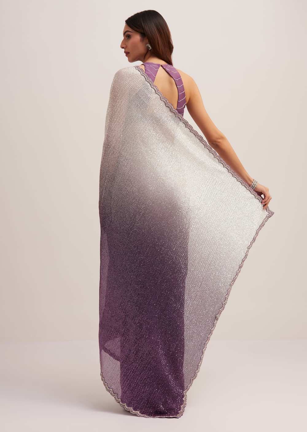 Purple Dual Shaded Half And Half Sequins Saree