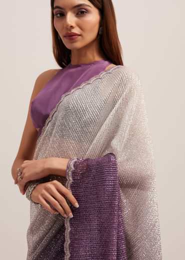 Purple Dual Shaded Half And Half Sequins Saree