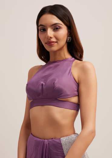 Purple Dual Shaded Half And Half Sequins Saree