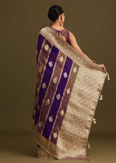 Purple Dual Shaded Khaddi Georgette Saree With Zari Brocade Pallu Border