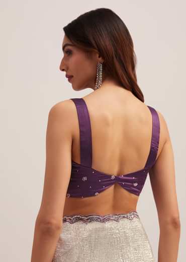 Purple Ombre Sequins Saree With Scallop Border