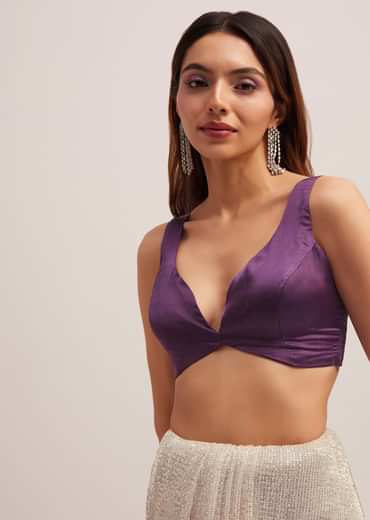 Purple Ombre Sequins Saree With Scallop Border