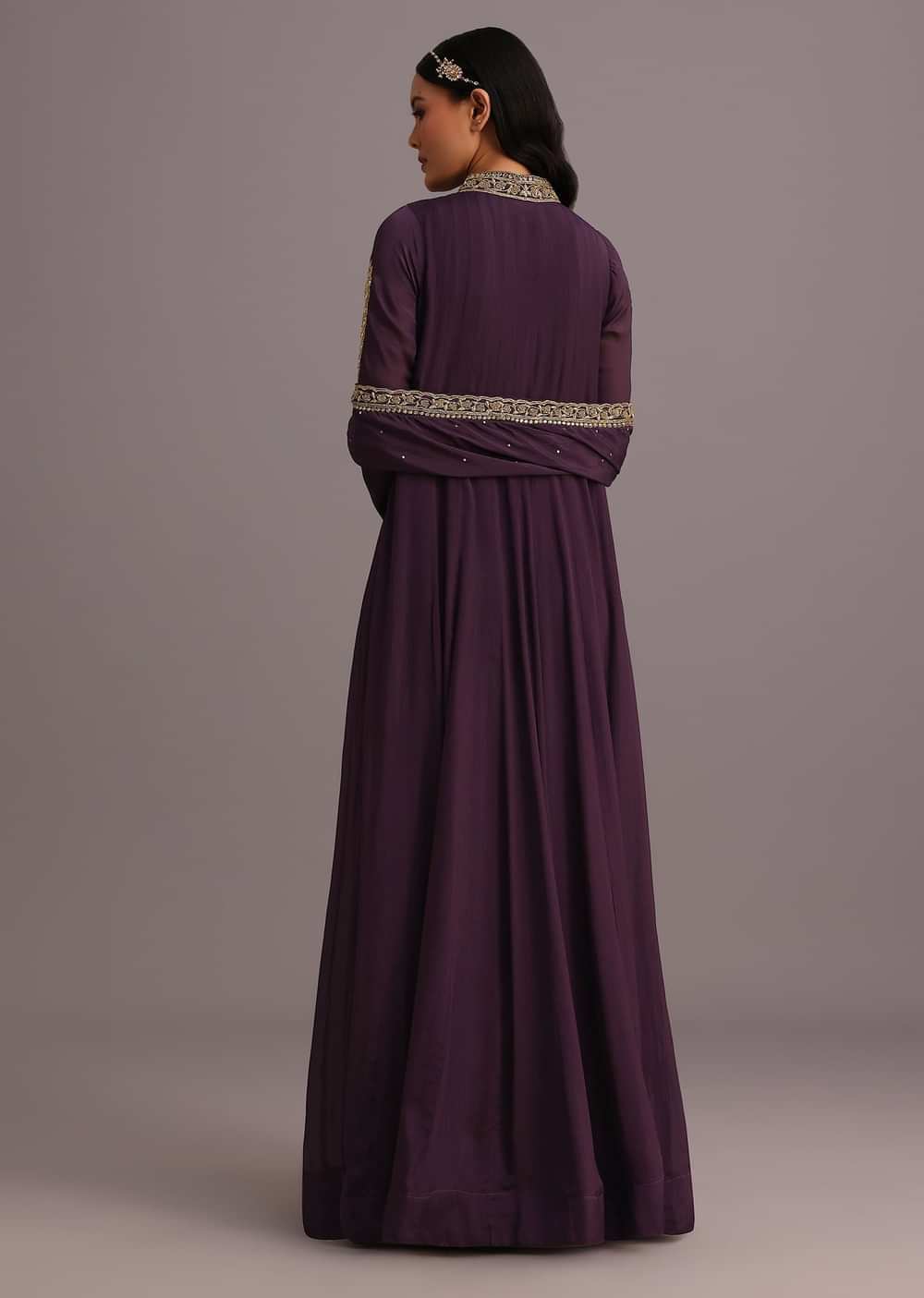 Purple Embroidered Anarkali Suit With Dupatta