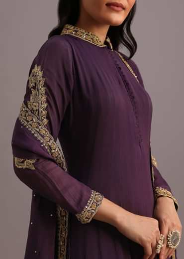 Purple Embroidered Anarkali Suit With Dupatta