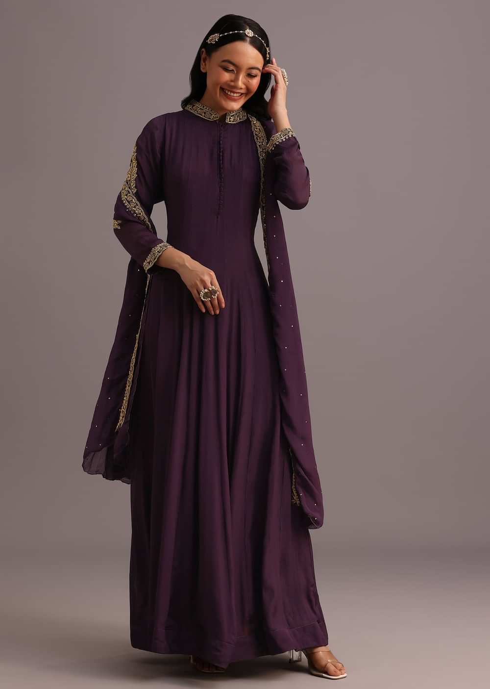 Purple Embroidered Anarkali Suit With Dupatta