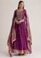 Purple Embroidered Anarkali Suit With Floral Dupatta