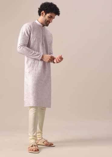 Purple Embroidered Kurta And Churidar In Silk