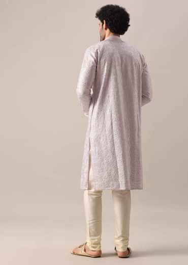 Purple Embroidered Kurta And Churidar In Silk