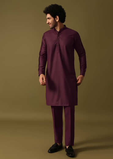 Purple Embroidered Kurta Jacket Set