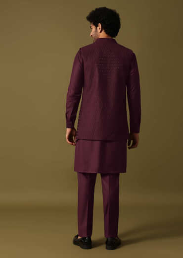 Purple Embroidered Kurta Jacket Set
