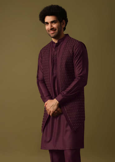 Purple Embroidered Kurta Jacket Set