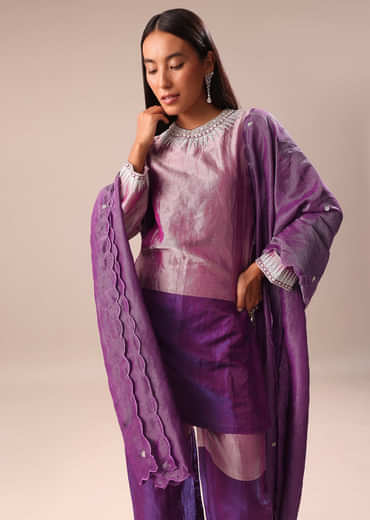 Purple Embroidered Kurta Palazzo Set Suit