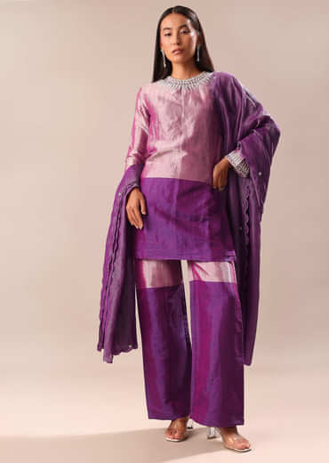 Purple Embroidered Kurta Palazzo Set Suit