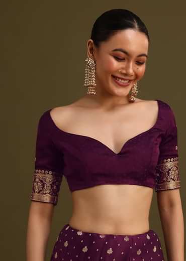 Purple Embroidered Saree With Zardosi Work And Unstitched Blouse