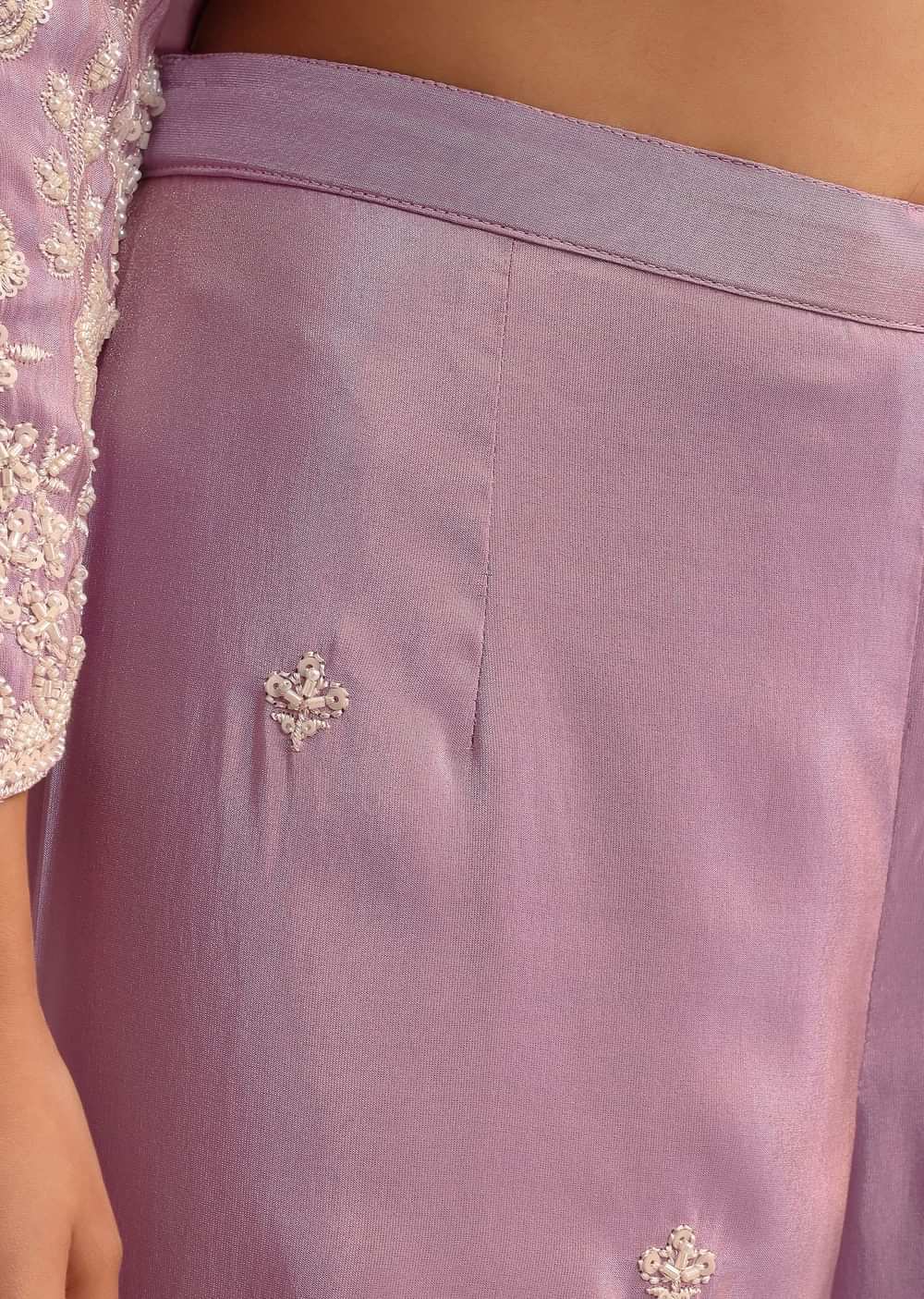 Purple Embroidered Sharara Set With Butti Work On Organza Dupatta