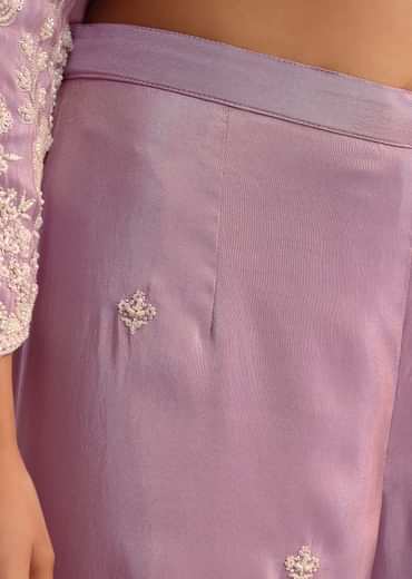 Purple Embroidered Sharara Set With Butti Work On Organza Dupatta