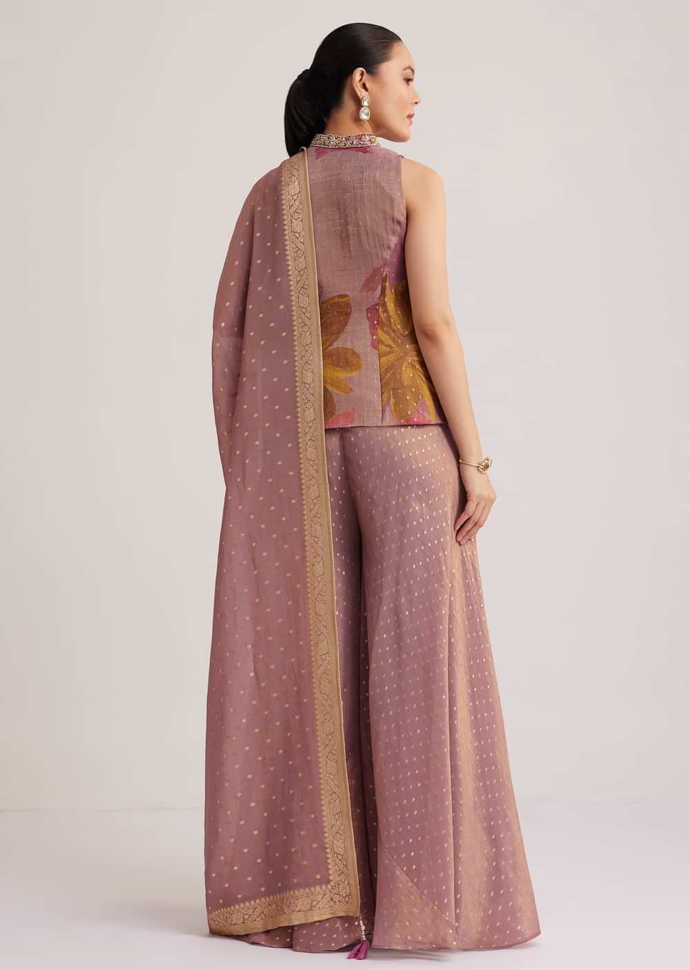 Purple Floral Embroidered Palazzo Set