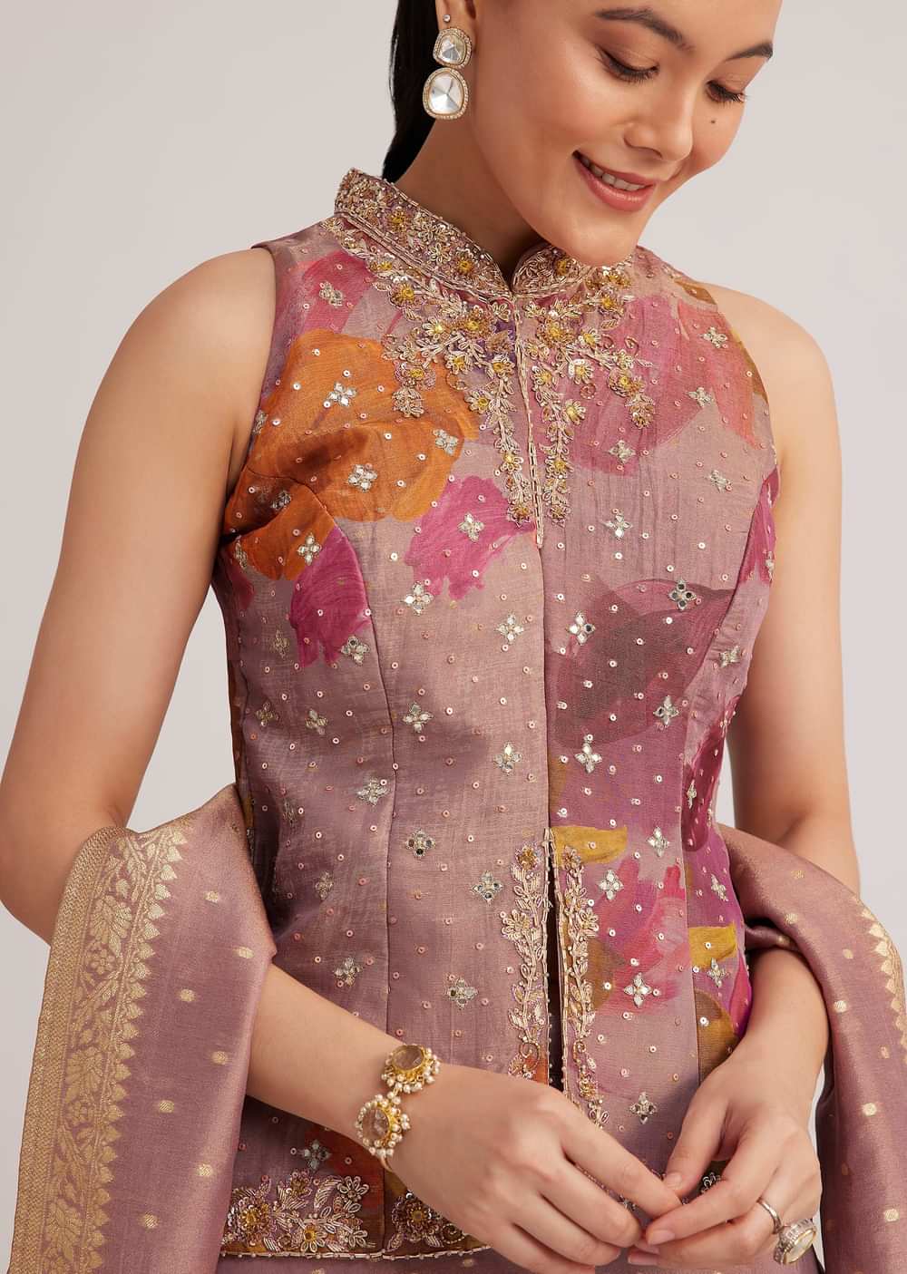 Purple Floral Embroidered Palazzo Set