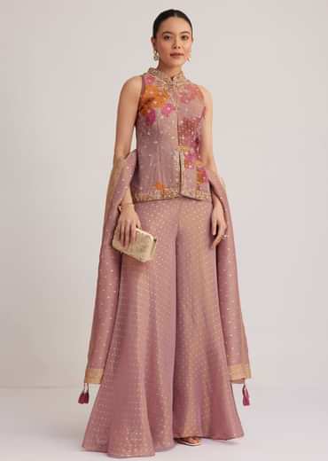 Purple Floral Embroidered Palazzo Set