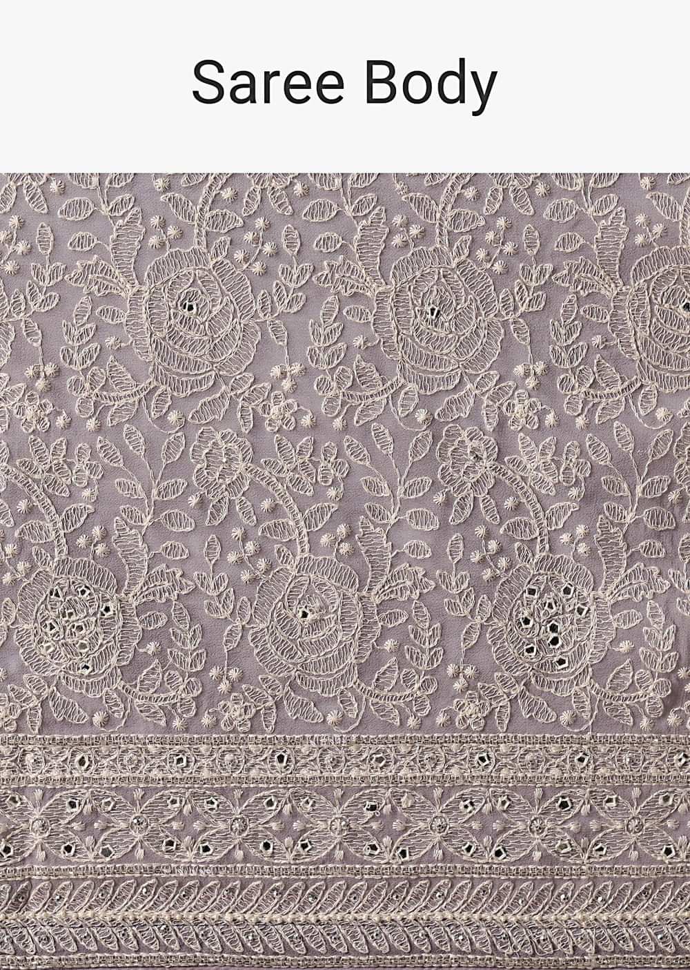 Purple Georgette Lucknowi Chikankari Sequin Saree With Unstitched Blouse Piece