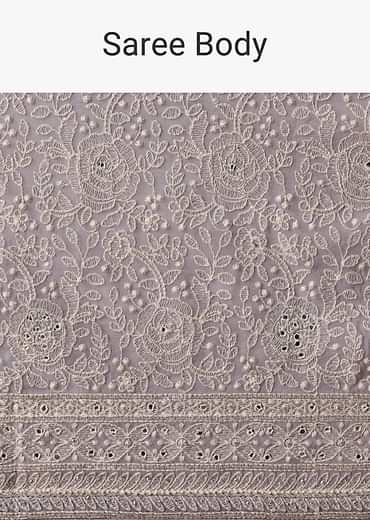 Purple Georgette Lucknowi Chikankari Sequin Saree With Unstitched Blouse Piece