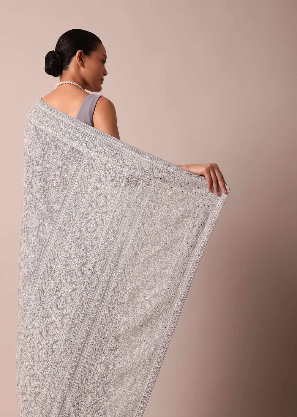 Purple Georgette Lucknowi Chikankari Sequin Saree With Unstitched Blouse Piece