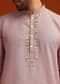 Purple Hand Embroidered Kurta And Pant Set In Linen
