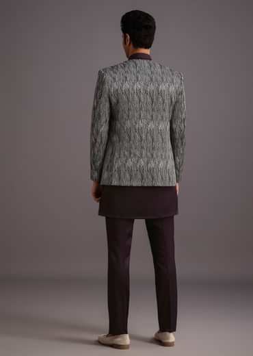 Purple Hand Work Jacket Kurta Set