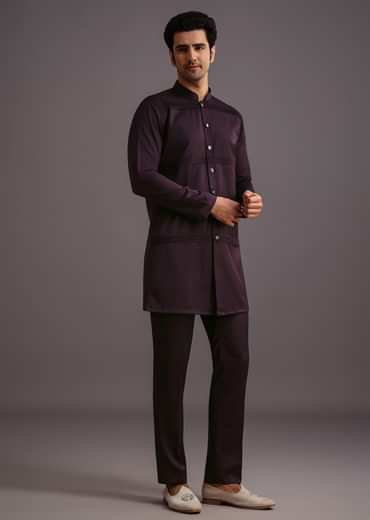 Purple Hand Work Jacket Kurta Set