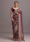 Purple Khaddi Georgette Woven Saree In Bandhani Detail With Gotta Patti Border