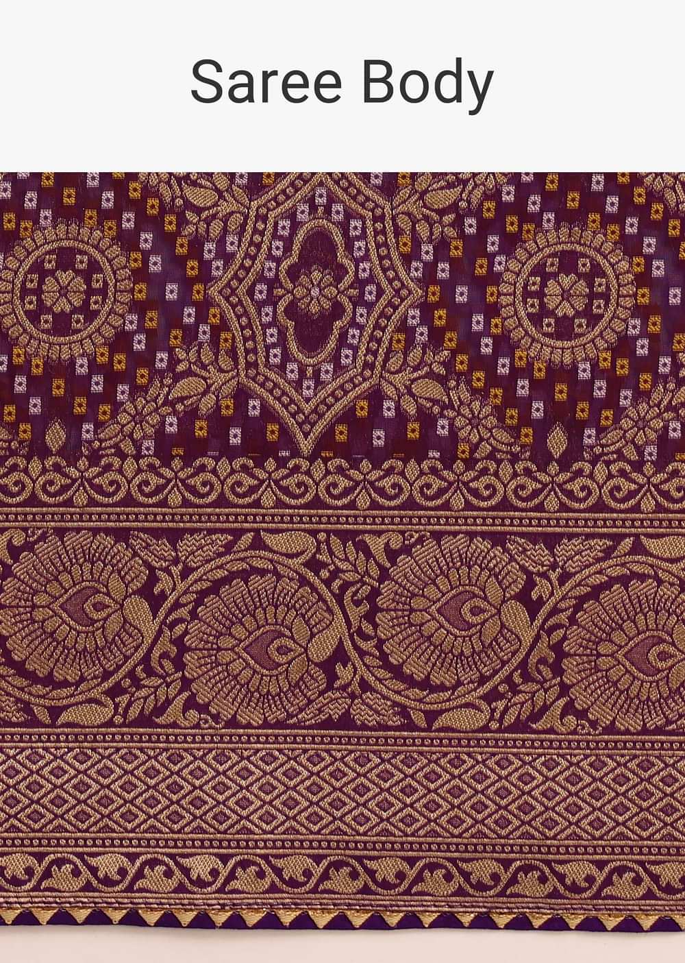 Purple Khaddi Georgette Woven Saree In Bandhani Detail With Gotta Patti Border