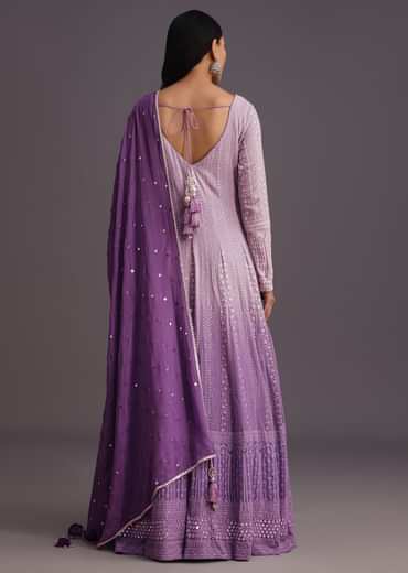 Purple Lucknowi Anarkali With Sequin Work Dupatta