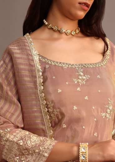 Purple Mauve Sequins Kurti Sharara Set With Chanderi Banarasi Dupatta