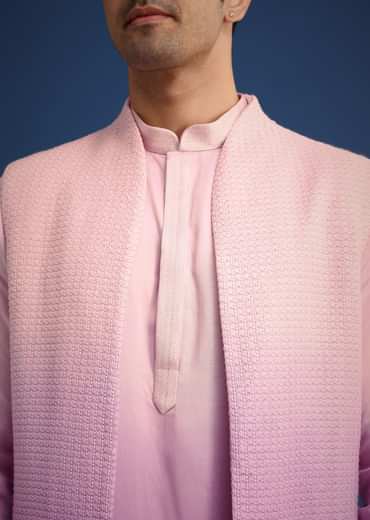 Purple Ombre Silk Zardozi Work Long Jacket And Kurta Set